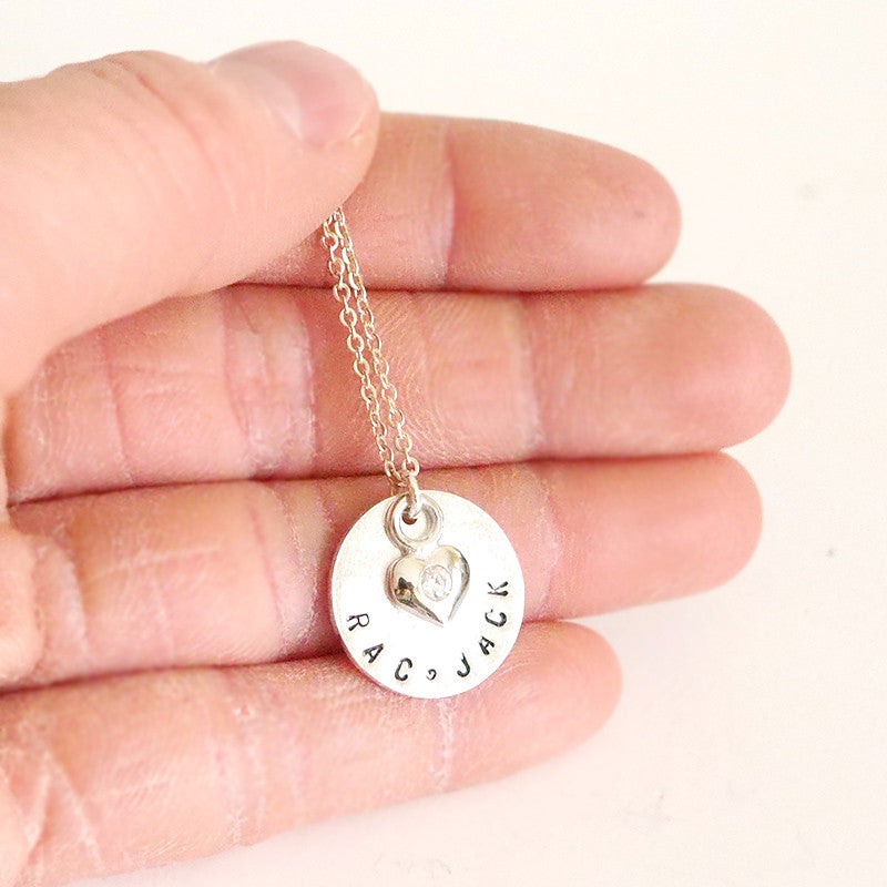 Forever Yours Personalised Hand-Stamped Heart CZ Sterling Silver Necklace 18'' Length