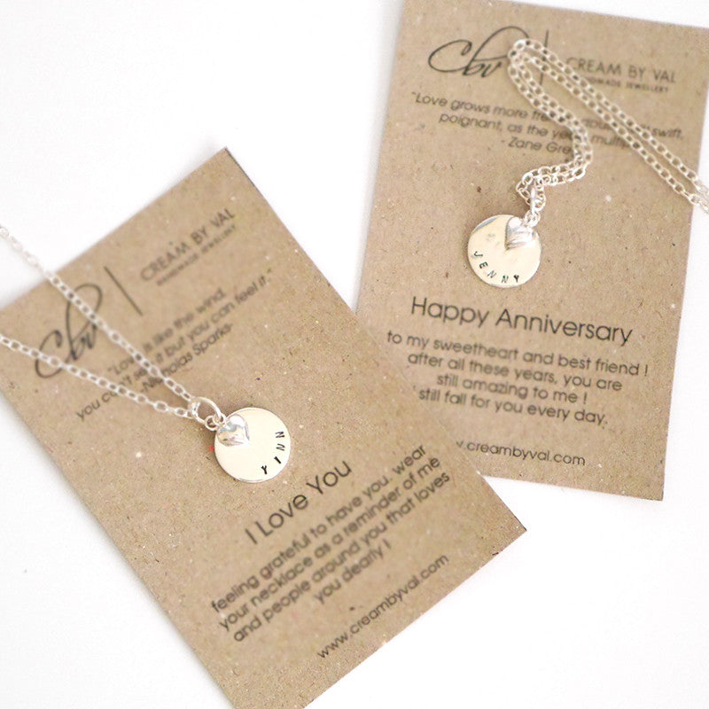 Round Tag Necklace With Heart Charm