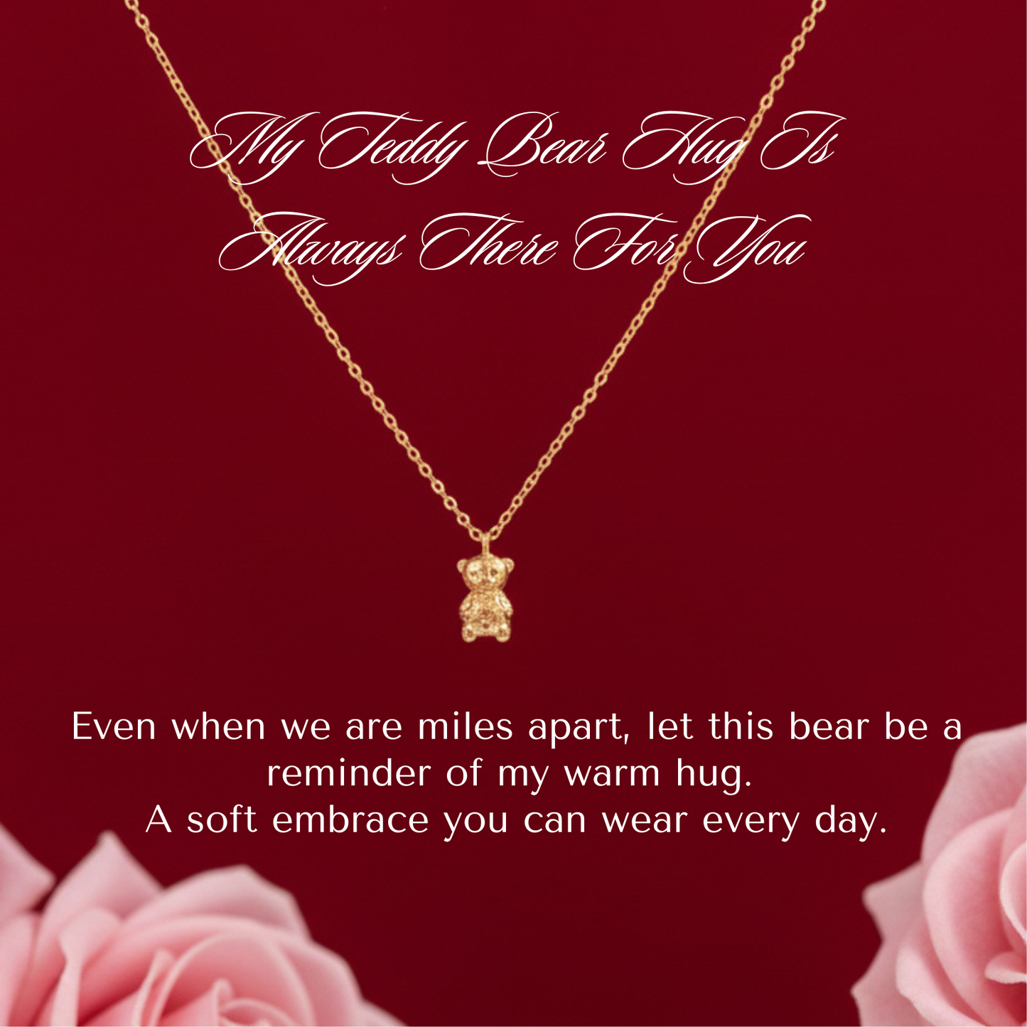 My Hug Is Always There Teddy Bear Vermeil Sterling Silver Necklace 17'' Length
