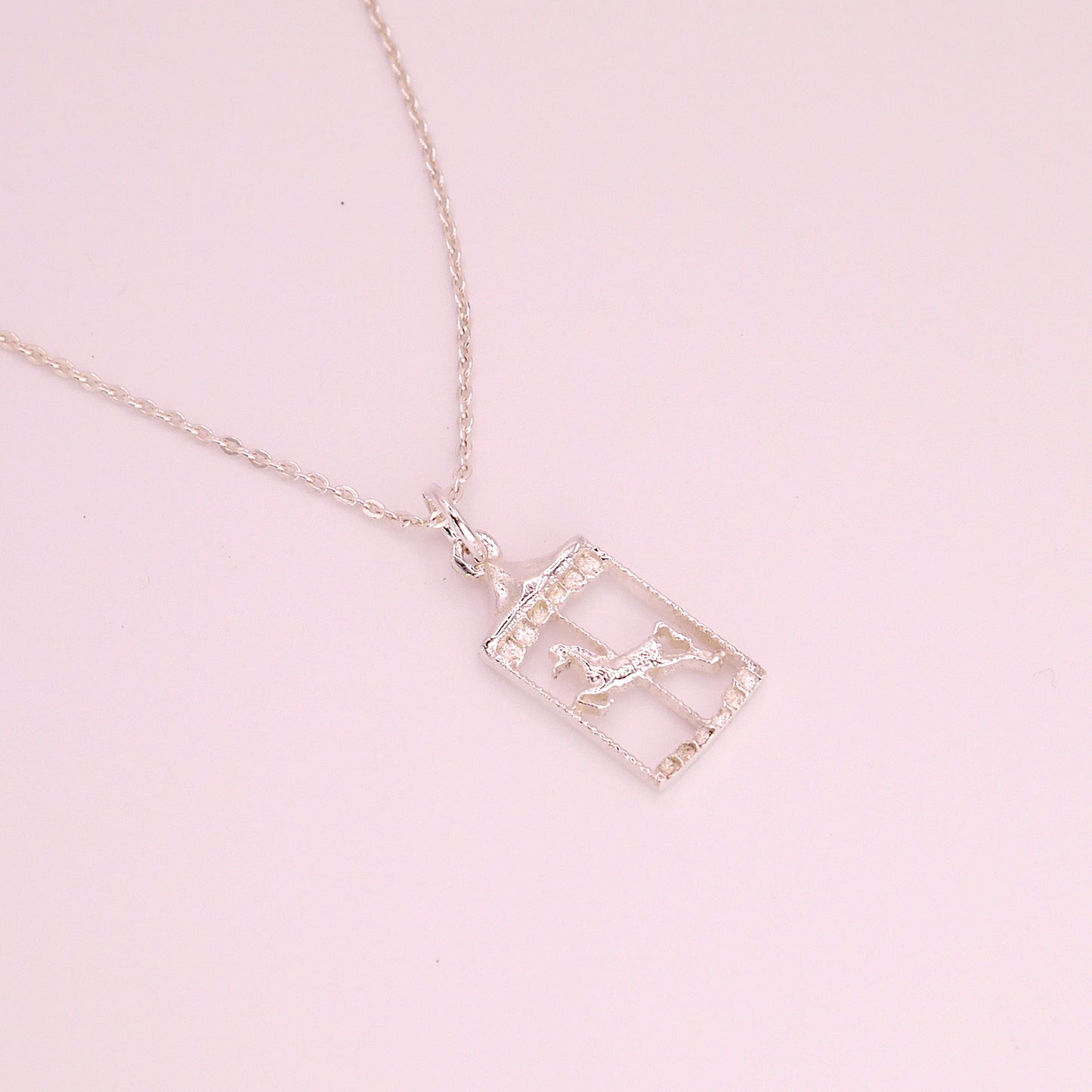 Whirl Of Joy Carousel Childhood Merry-Go-Round Horse Sterling Silver Necklace 18'' Length