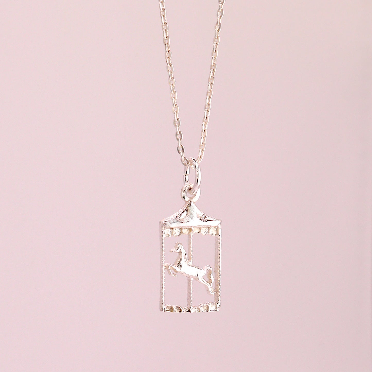 Whirl Of Joy Carousel Childhood Merry-Go-Round Horse Sterling Silver Necklace 18'' Length