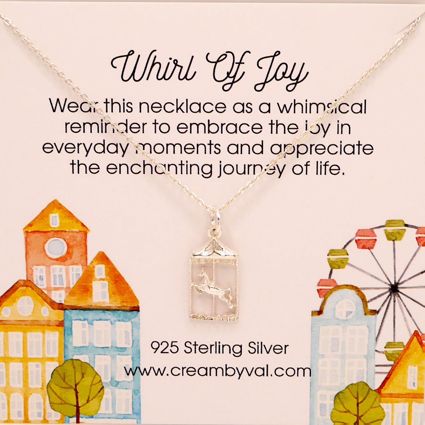Whirl Of Joy Carousel Childhood Merry-Go-Round Horse Sterling Silver Necklace 18'' Length