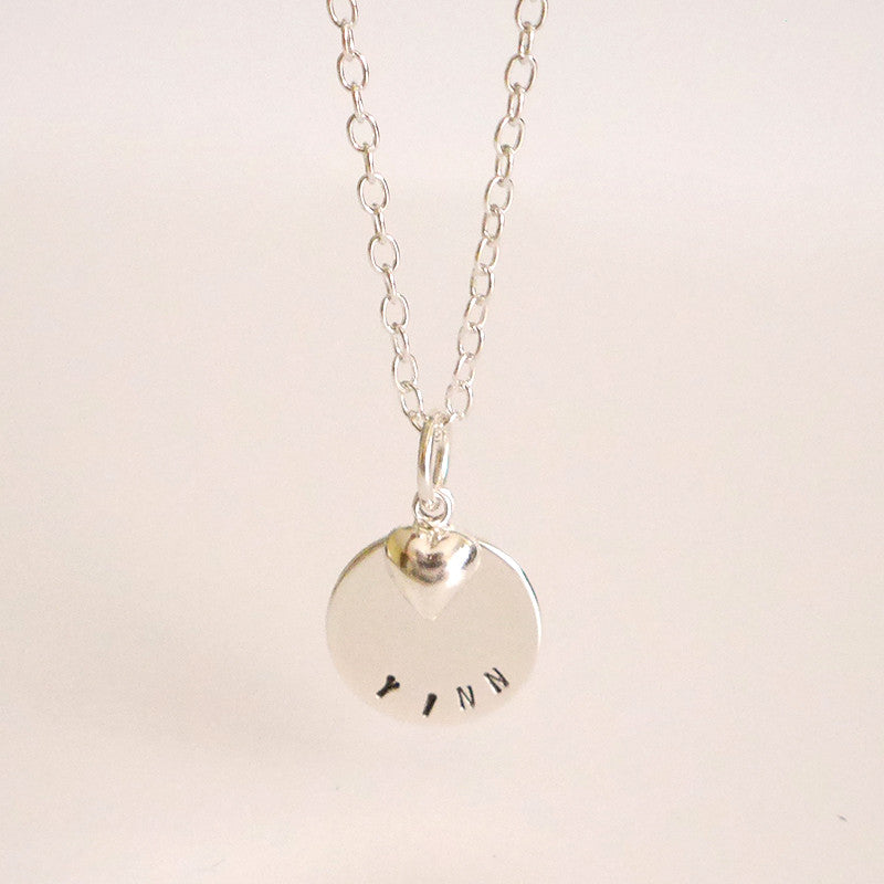 Round Tag Necklace With Heart Charm