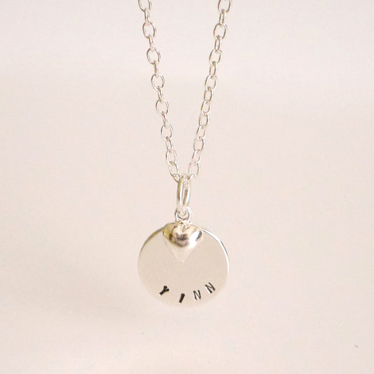 Round Tag Necklace With Heart Charm