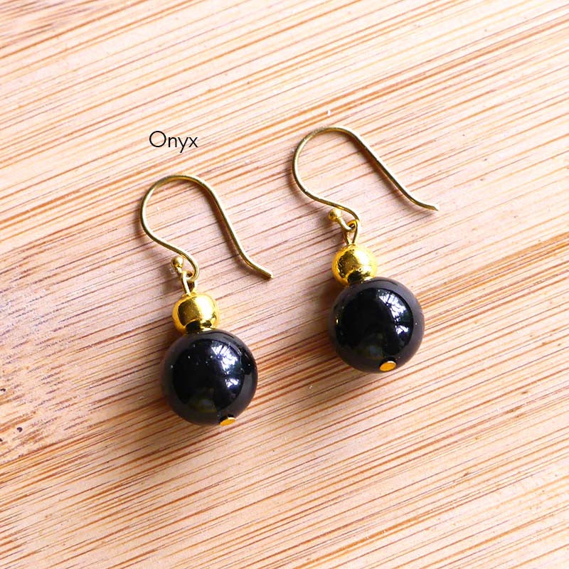 Gold Bead Gemstone Hook On Earrings
